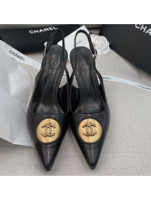 Chanel Vintage Lambskin Slingback Pumps 8cm Black 2021 01