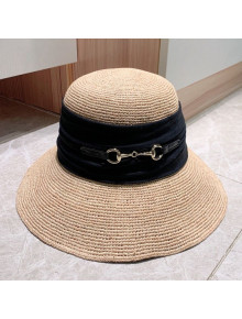 Gucci Horsebit Raffia Straw Bucket Hat Beige/Black 2021 01
