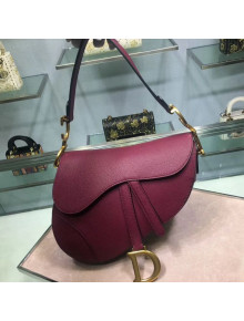Dior Medium Saddle Bag in Grained Calfskin Leather Burgundy 2019