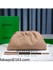 Bottega Veneta The Large Pouch Clutch in Woven Lambskin Almond Beige 2021 22