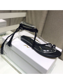 Dior Cord Lace up Flat Sandals Black 2021