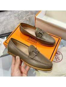 Hermes Paris Calfskin Flat loafers with H Buckle Grey 2020