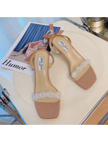 Jimmy Choo Crystal Sandals with Pearl and Silk Strap 6.5cm Brown 2021