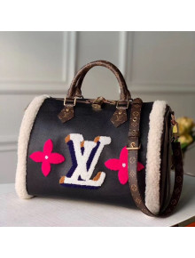 Louis Vuitton Speedy Bandoulière 30 in Leather and Monogram Shearling Wool M56966 Black 2020