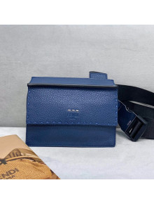 Fendi Men's Grained Leather Messenger Mini Bag Blue 2021