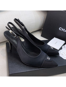 Chanel Vintage Silk Slingback Pumps 8cm Black 2021 05