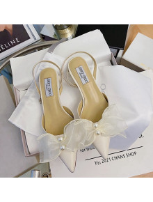 Jimmy Choo Lambskin Pearl Bow Sandals 4.5cm Cream White 2021