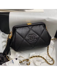 Chanel Quilted Lizard Embossed Calfskin Evening Clutch with Chain AS8422 Black 2020