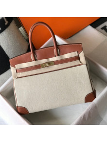 Hermes Birkin 35cm Bag in Swift Leather and Canvas Brown/Beige/Gold 2022