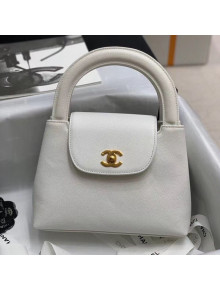 Chanel Vintage Grained Leather Top Handle Bag White 2020