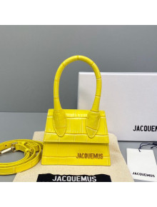 Jacquemus Le Chiquito Mini Top Handle Bag in Crocodile Leather Yellow 2021