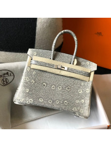 Hermes Birkin 25cm Bag in Lizard Embossed Calf Leather Grey/White/Silver 2022