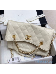 Chanel Quilted Calfskin Shopping Bag with Crystal Pearls AS2213 White 2020