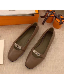 Hermes Kelly Calfskin Flat Loafers Grey 2021