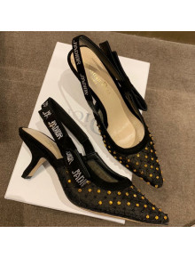 Dior J'Adior Slingback Pumps 6.5cm in Crystal Mesh Embroidery Black/Yellow 2021