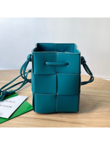Bottega Veneta Cassette Intreccio Lambskin Mini Bucket Bag Blaster Blue 2022 680217