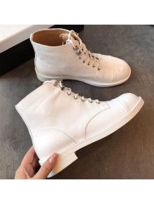 Chanel Calfskin Flat Lace up Short Boot White 2019 01