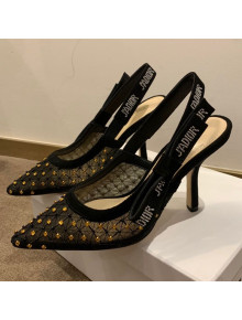 Dior J'Adior Slingback Pumps 9.5cm in Crystal Mesh Embroidery Black/Yellow 2021