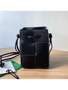 Bottega Veneta Cassette Intreccio Lambskin Mini Bucket Bag Black 2022 680217