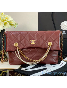 Chanel Quilted Calfskin Shopping Bag with Crystal Pearls AS2213 Burgundy 2020
