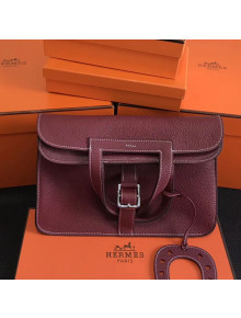 Hermes Halzan Togo Calfskin Leather Bag In Burgundy