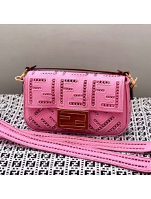 Fendi Baguette Mini Bag with FF embroidery Pink 2021 8372S