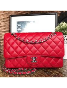 Chanel Grained Calfskin Medium Classic Flap Bag A1112 Red