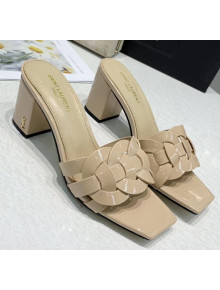 Saint Laurent Patent Leather Slide Sandal With 6.5cm Heel Beige 2020