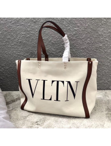 Valentino VLTN Canvas Shopping Tote 0978 Brown Leather 2019
