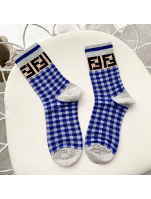 Fendi FF Checked Short Socks Blue 2020