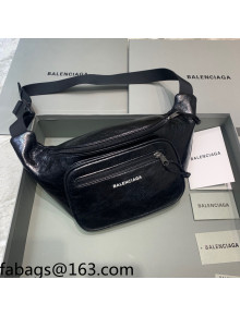 Balenciaga Logo Grained Leather Medium Belt Bag Black 2021 13