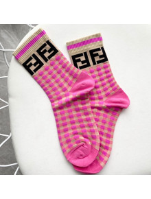 Fendi FF Checked Short Socks Pink 2020