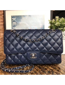 Chanel Grained Calfskin Medium Classic Flap Bag A1112 Navy Blue