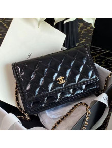 Chanel Shiny Crumpled Calfskin Walle on Chain Black 2020