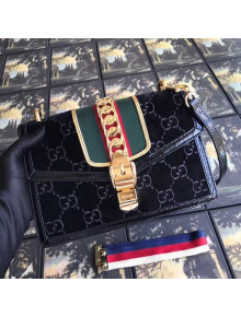 Gucci Sylvie GG Velvet Small Shoulder Bag ‎524405 Black 2018