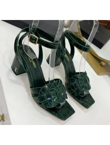 Saint Laurent Crocodile Print Calfskin Sandal With 6.5cm Heel Green 2020