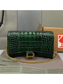 Balenciaga Hourglass Chain Wallet in Shiny Crocodile Leather Green 2021