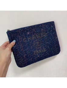 Chanel Sequins Calfskin Large Pouch A81980 Navy Blue 2020