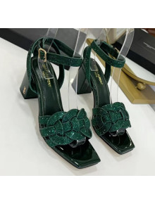 Saint Laurent Crystal Calfskin Sandal With 6.5cm Heel Green 2020