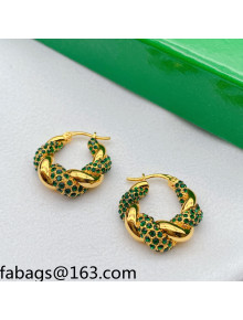 Bottega Veneta Crystal Hoop Earrings Green/Gold 2021 110894