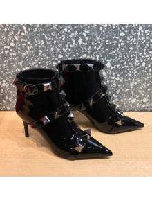 Valentino Roman Stud Patent Leather Ankle Boots 8 cm Black 2021 05