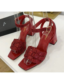 Saint Laurent Crystal Calfskin Sandal With 6.5cm Heel Red 2020