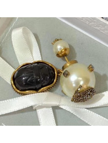 Dior Beetle Charm Tribales Pearl Earrings Aged Gold/White 2019