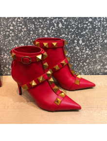 Valentino Roman Stud Calfskin Ankle Boots 8 cm Red 2021 07