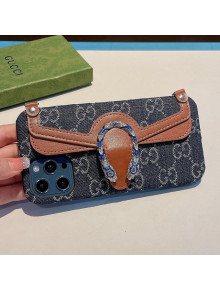 Gucci Dionysus GG Denim iPhone Case Pouch with Chain Blue 2021