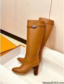 Hermes Brown Calfskin High Boot With Heel 2021 Top Quality (Pure Handmade)