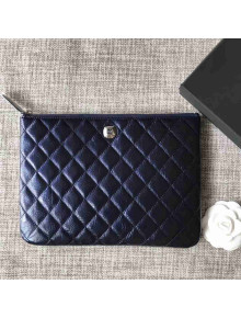 Chanel Diamond CC Pouch in Quilting Crumpled Calfskin Blue 2018