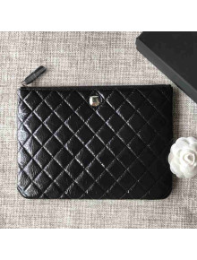 Chanel Diamond CC Pouch in Quilting Crumpled Calfskin Black 2018