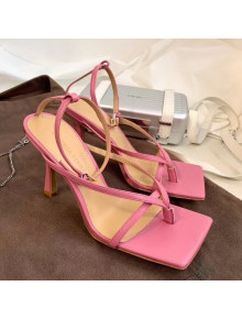 Bottega Veneta Lambskin Straps High-Heel Square Sandals Pink 2020