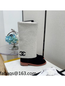 Chanel Suede & Wool Blend High Boots Black/Gray 2021 